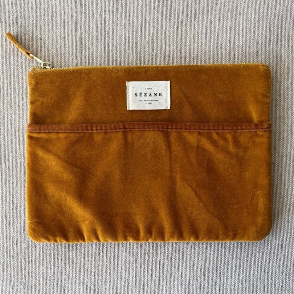 Sezane Yellow/Gold Velvet Makeup Pouch